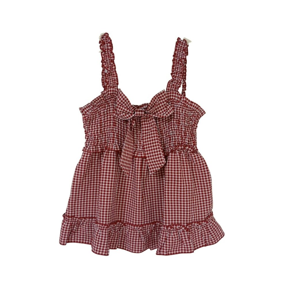 ROMWE Burgundy Gingham Ruffle Tie-Front Tank